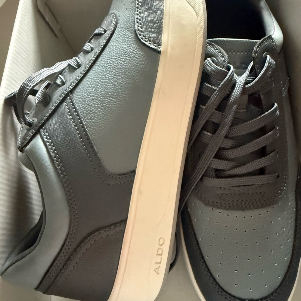 Aldo Gray Sneakers with Leather-like Finish and Layered Design